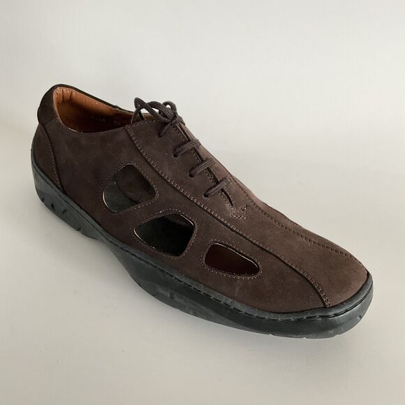 Michael Toschi Loafers 8.5 Brown Leather Lace-up Fisherman Breathable Oxfords - Picture 10 of 12